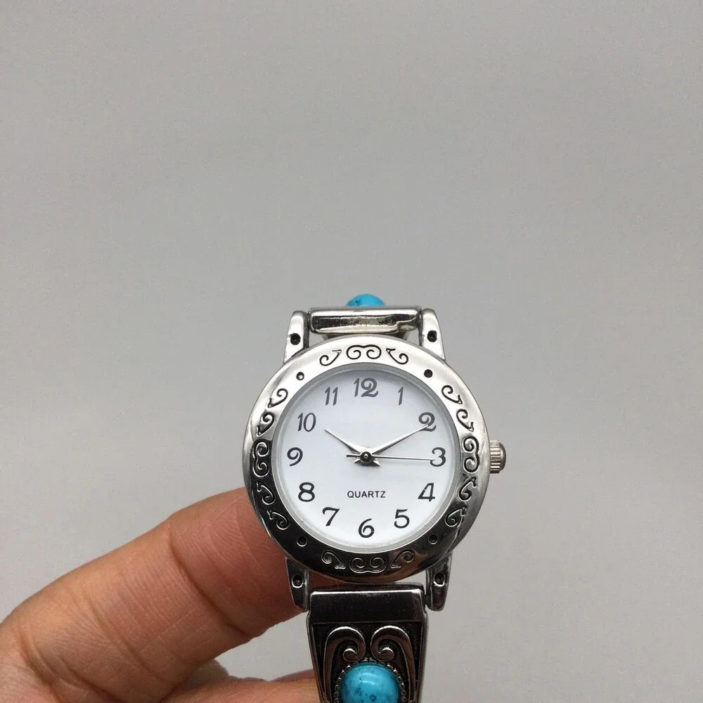 Accutime Womens Watch 25mm Southwest Silver Tone Stretch Band New Battery
